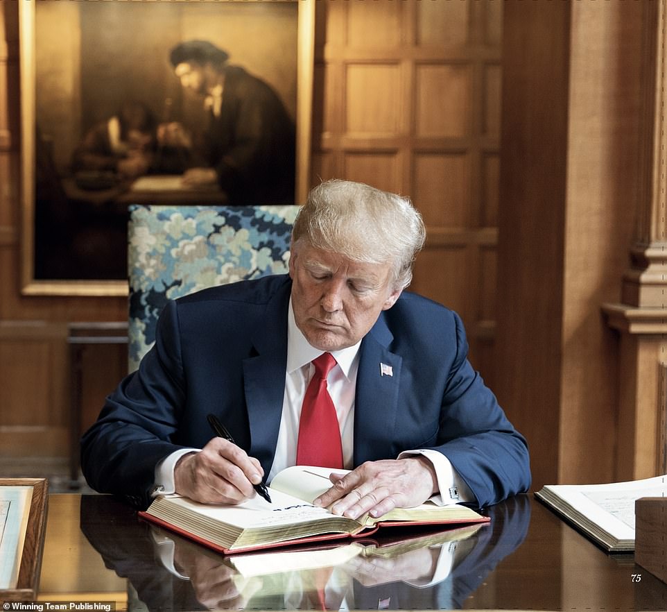 Publishers said Trump wrote all the captions himself and the words carry the full force of his usual delivery