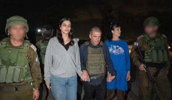 Judith and Natalie Raanan, following their release from Hamas captivity, on Friday night.
