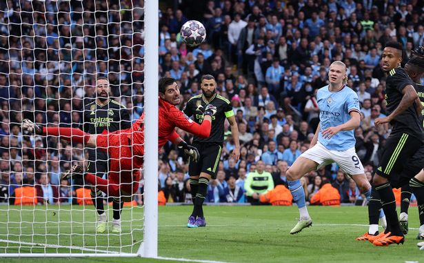Thibaut Courtois produced an outrageous first-half save to deny Erling Haaland